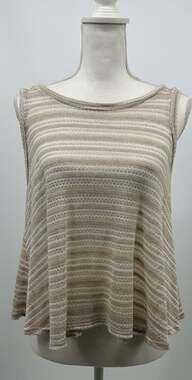 Gorgeous Beige Striped Knit Tank Top Women's Sleeveless Boho Casual Flowy Blouse